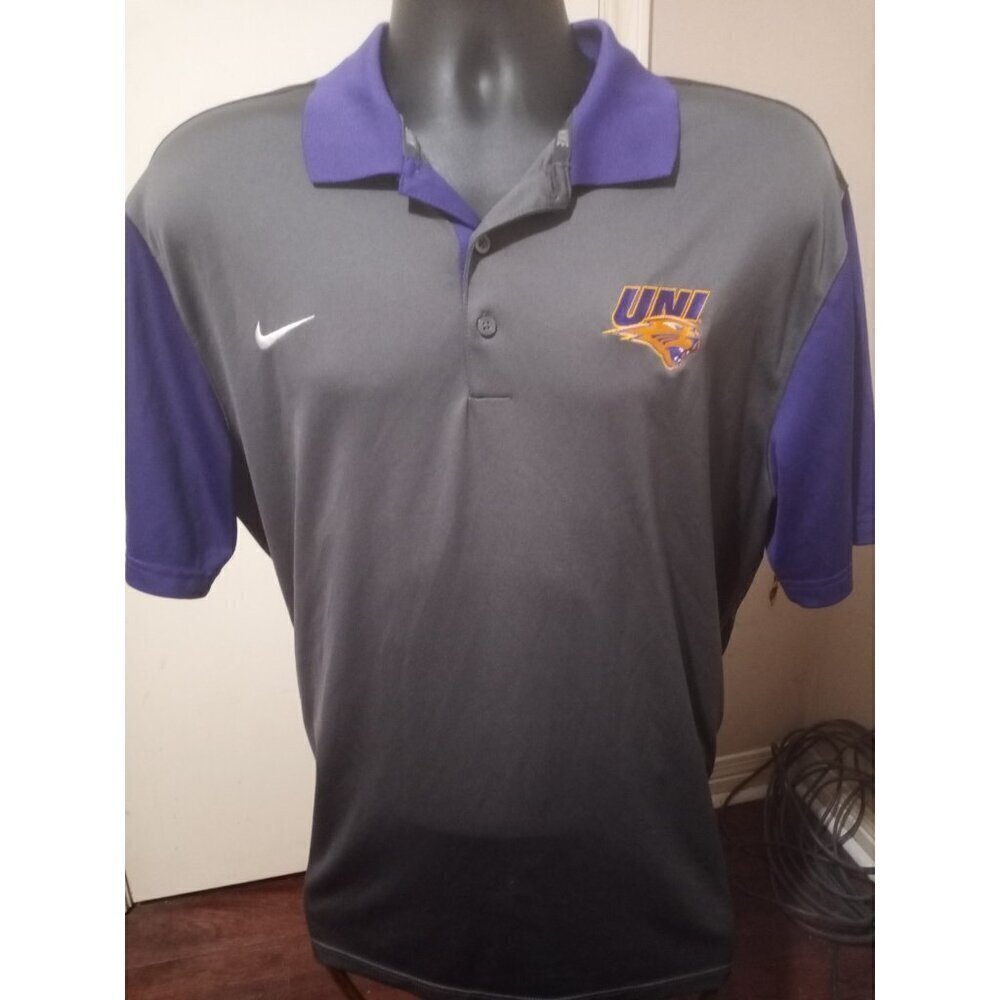 Nike Golf Polo Shirt Mens XL Gray Purple Dri-Fit UNI Iowa Short Sleeve